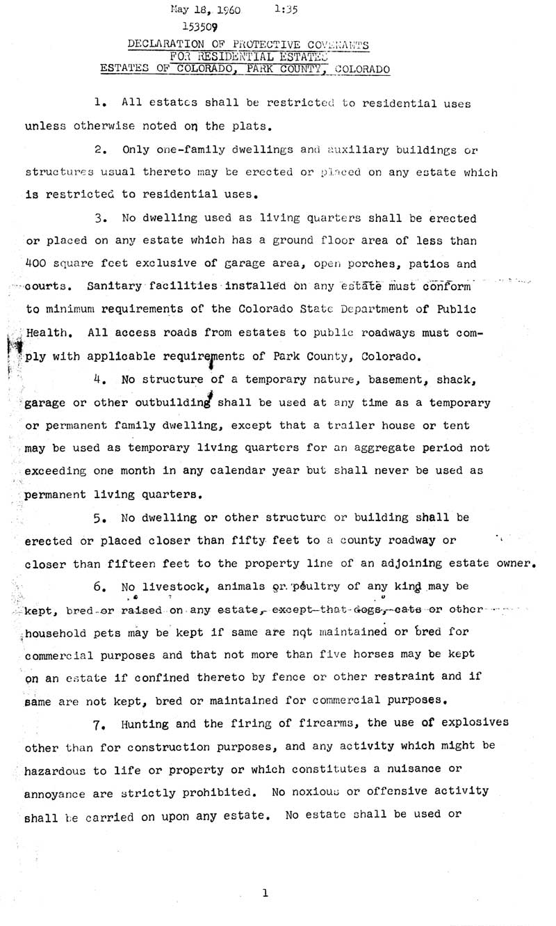 Estates of Colorado Protective Covenants Pg 1