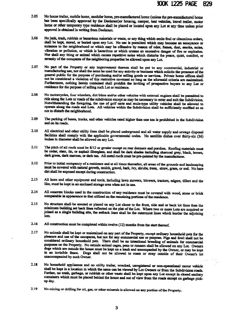 Bear Creek Estates Protective Covenants Pg 3