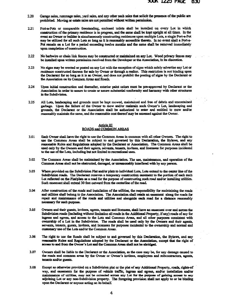 Bear Creek Estates Protective Covenants Pg 4