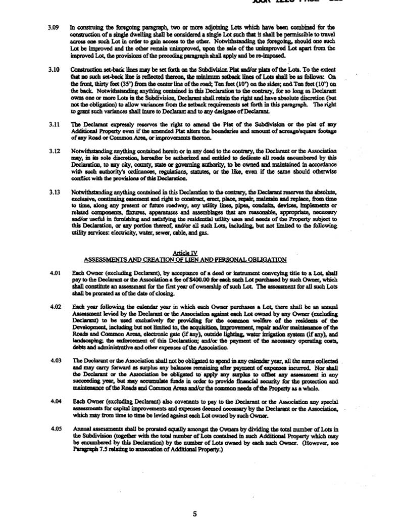 Bear Creek Estates Protective Covenants Pg 5