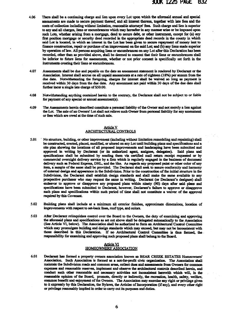 Bear Creek Estates Protective Covenants Pg 6