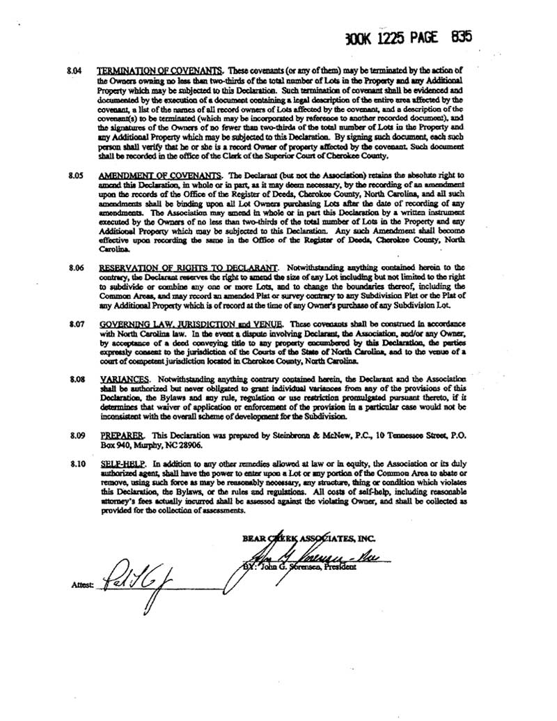 Bear Creek Estates Protective Covenants Pg 9